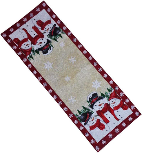 Table Runner, with Trio of Snowmen, Sparkling Snowflakes, Snowman, Trees and Glitter Tapestry 36 inches for Winter and Christmas Tabletop Decorati...
