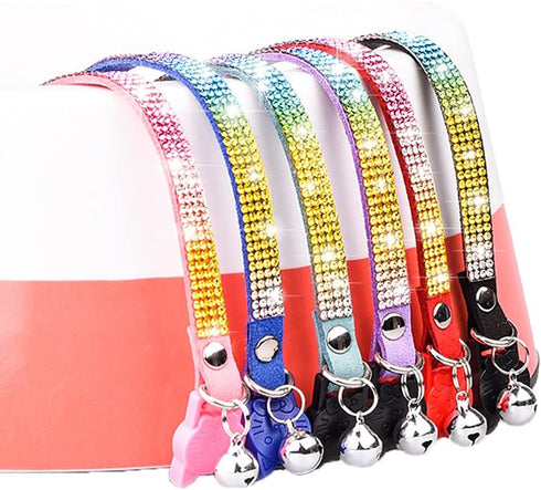 Dogs Kingdom Dog Cat Collar with Bell Breakaway Safe Pet Collar Kitty Necklace Small Dog Kitten Bling Colorful Rhinestone Girl Boy Adjustable...