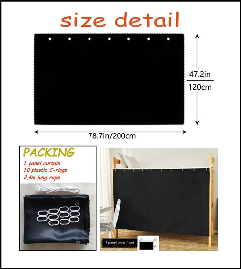 Heavy-Duty Blackout Bottom Bunk Bed Curtains Privacy Canopy Twin Size for Home Dorm, 1 Panel, Black...