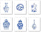Chinoiserie Wall Art Print-- Bedroom or Study Decor -- Chinese Blue White Porcelain Vase Canvas Print ( Set of 6 )--Unframed--8X10 inch 1...