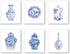 Chinoiserie Wall Art Print-- Bedroom or Study Decor -- Chinese Blue White Porcelain Vase Canvas Print ( Set of 6 )--Unframed--8X10 inch 1...