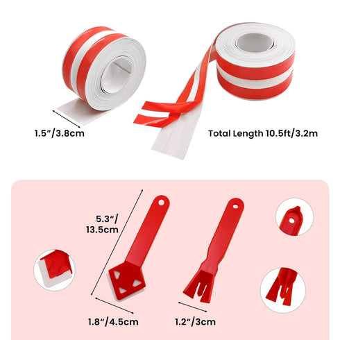 SNAILGARDEN 2 Rolls Bath Sealant Strip, Acrylic Adhesive Caulk Strip with 2-Strips Tapes, Waterproof Sealant Tape with 2Pcs Caulking Tools for Bat...