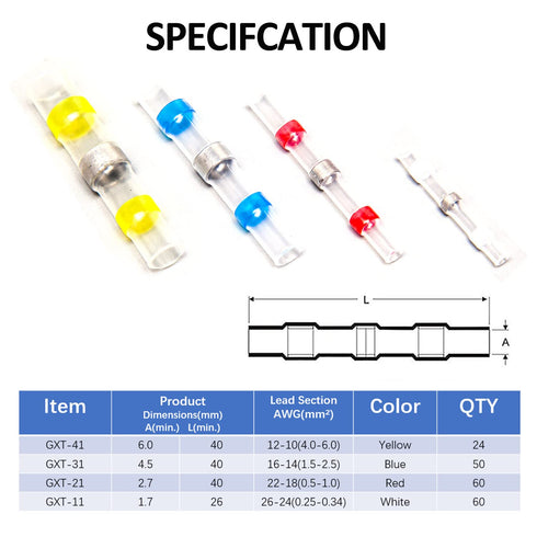 194PCS Solder Seal Wire Connectors Kit, Waterproof Insulated Heat Shrink Butt Sleeve Solder Stick Electrical Wire Terminals for Marine Automotive ...