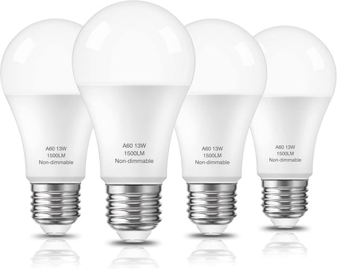 LED Light Bulbs, 100 Watt Equivalent, A19 13W Lightbulbs, 5000K Daylight White 1500 Lumens, E26 Standard Medium Base Screw, Non-dimmable, 4 Pack...