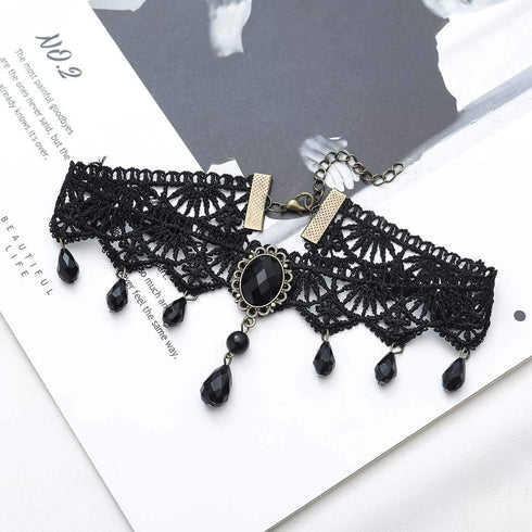 Zoestar Black Lace Choker Necklaces Vintage Crystal Pendant Necklace Punk Chain Accessories for Women...