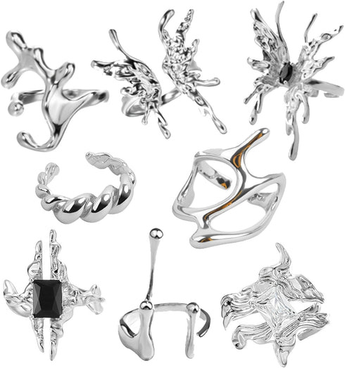 8 Pcs Vintage Silver Rings Sets Y2k Goth Coquette Grunge Chunky Stacking Rings For Women Aesthetic Accessories Jewlery Boho Silver Statement Ring ...