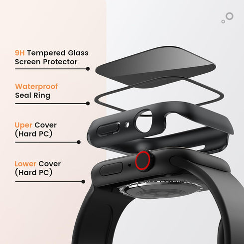 Goton Waterproof Privacy Case for Apple Watch Series 9 8 7 6 5 4 SE Ultra 40mm 44mm 41mm 45mm 49mm, Hard PC Bumper Tempered Glass Screen Protector...