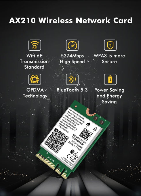WiFi 6E Wireless Card Intel AX210 NGW Bluetooth 5.3 Tri-Band 5400Mbps Network Adapter for Laptop Support Windows 10/11 (64bit) M.2/NGFF...