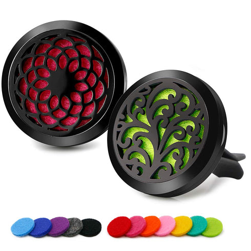 2PCS 30mm Car Aromatherapy Essential Oil Diffuser Stainless Steel Black Locket with Vent Clip 12 Felt Pads...