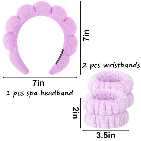 Spa Headband for Washing Face Wristband Set Sponge Makeup Skincare, Terry Cloth Bubble Soft Get Ready Hairband for Women Girl Puffy Padded Headwea...