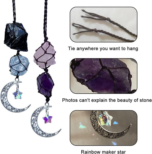 Handmade Crystal Window Car Hanging Ornaments Rear View Mirror Car Decor Celestite Green Fluorite Clear Quartz Amethyst Decorative Raw Stone Heali...