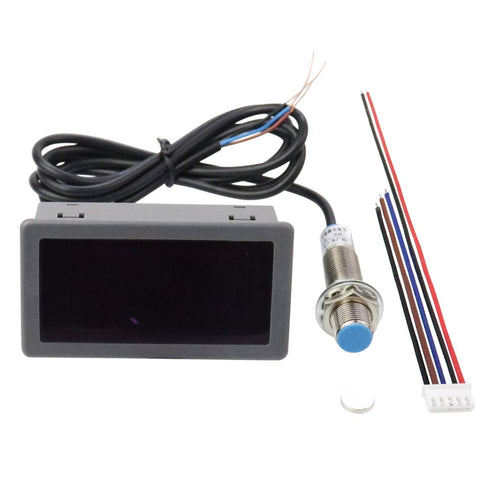 4 Digital Red LED Tachometer RPM Gauge Speed Meter with Hall Magnet Sensor NPN-NO Switch for Lathe Conveyor Belt...
