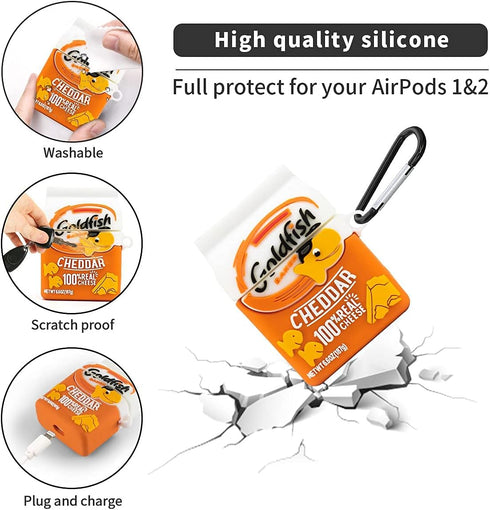 2 Pack for Airpod 2/1 Case, Takis Potato Chips & Goldfish Cookie Airpods Cover, Candy Cute Fun Fashion Food Skin Protective Cover Accessories Soft...