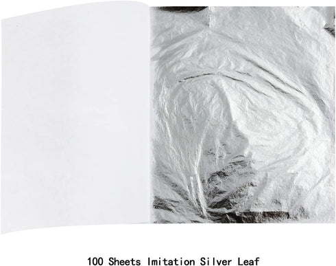 Imitation Leaf for Gilding Crafting, Silver Imitation Sheets for Art, Furniture Decoration, Arts Project Resin Jewelry Making, Nail Art, Silver Fo...