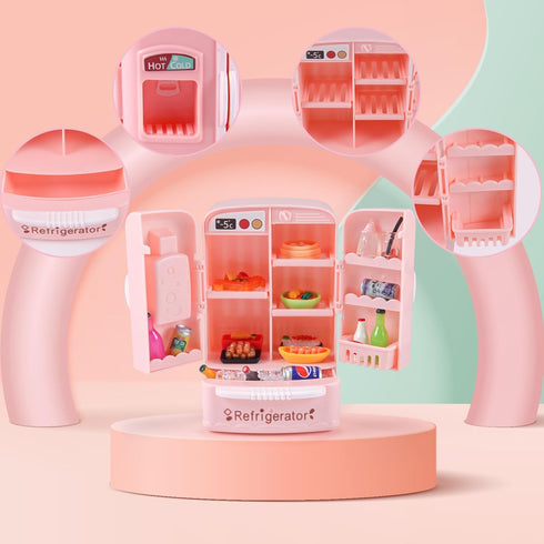 95 Pcs Dollhouse Refrigerator Mini Fridge Table Dining Car Toy with Food Set Kitchen Furniture Miniatures Party Fruits Juice Milk Desserts for Chi...