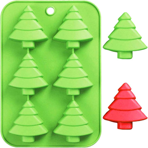 Christmas Silicone Molds Red Green Xmas Tree Candy Chocolate Mould Christmas Non-Stick Fondant Baking Mold for Handmade Soap Pudding Jelly Ice Cub...