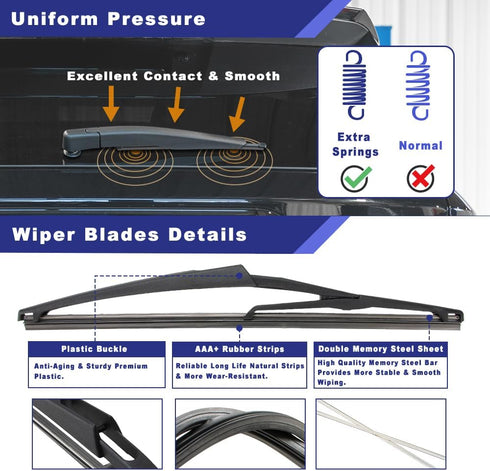 Rear Windshield Wiper Arm Blade Assembly Kit Compatible with 2008-2013 Nissan Rogue, 2011-2017 Nissan Juke Rear Window Wiper Replacement 28780JM00...