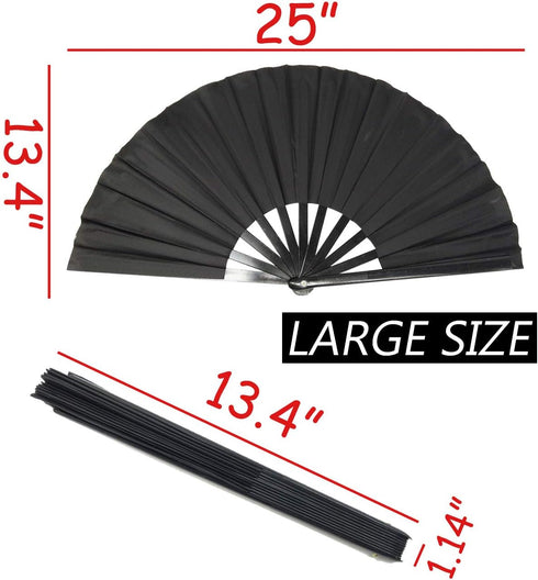 TIHOOD 2PCS Large Folding Silk Hand Fans - Chinese Tai Chi Fans for Men and Women Performance, Dance, Decorations, Festival, Gift (Black x2)...