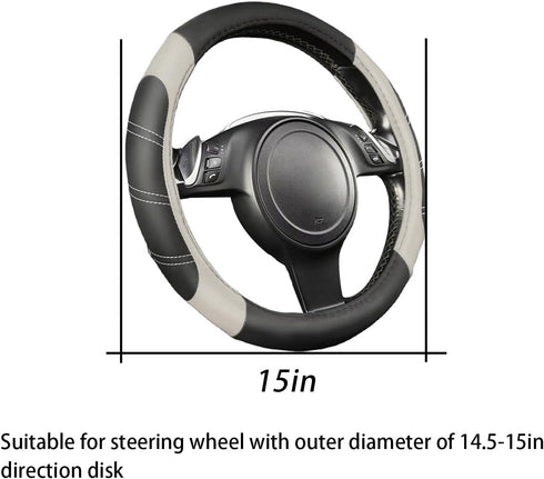Car Steering Wheel Cover, Universal 15 Inch, Elastic Microfiber Leather Sporty Auto Steering Wheel Protector, Non Slip & Breathable, Car Interior ...