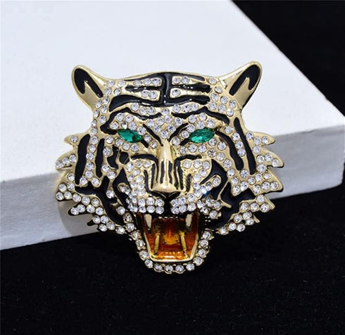Rhinestone Roaring Tiger Brooch Women Men Crystal Enamel Tiger Head Brooch Pin For Party...
