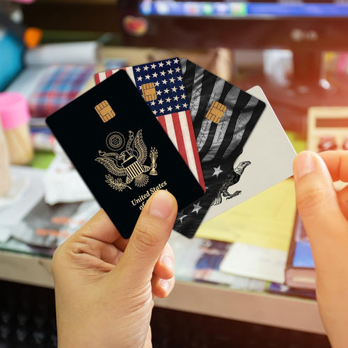 Credit Card Sticker - 4pcs Debit Card Skins America for Transportation, Key, Debit, Credit, Slim, Waterproof, Anti-Wrinkling Removable Bank credit...