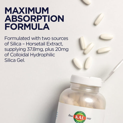 KAL Silica Plus, Silica Gel with Horsetail Extract, Healthy Hair, Skin & Nails Support, Maximum Absorption, Vibrant Hair, Glowing Skin Supplement,...
