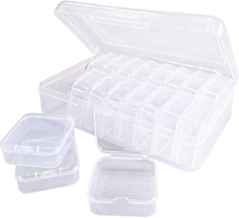 Small Bead Organizers, 19 Pieces Plastic Storage Cases Mini Clear Bead Storage Containers Boxes with Hinged Lid and Large Rectangle Organizing Box...