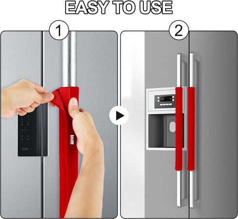 Sheskind Refrigerator Door Handle Cover Kitchen Appliance Decor Handles Antiskid Protector Gloves for Fridge Oven Keep Off Fingerprints,Liquid,Oil Stain,Food Spot,2 Pieces (16"*4", Red Plush)
