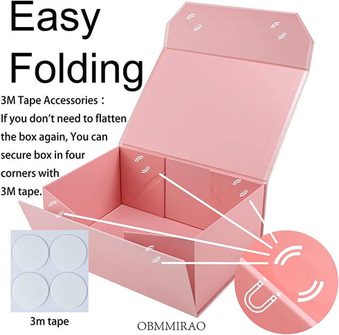 Upgrade 1PCS Pink Gift Box 9.5x7x4 Inches, Sturdy Gift Box with Lid for Gift Packaging, Foldable Magnetic Closure Storage Boxes, Bridesmaid propos...
