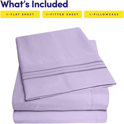 1500 Supreme Collection Twin XL Sheet Sets Lavender - 3 Piece Bed Sheets and Pillowcase Set for Twin XL Mattress - Extra Soft, Elastic Corner Stra...