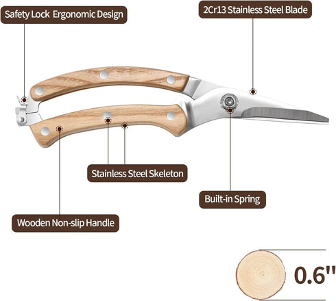 Wooden Garden Pruning Shears, Gardening Scissors Hand Tools, Classic Manual Hand Pruner Wood Clippers for Flower and Plant Trimming, Foldable Stai...