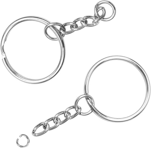 HAUTOCO 100pcs Keychain Rings with Chain and Jump Rings, 1 inch Split Key Ring with Chain Heavy-Duty Keychain Rings Bulk for Craft Making Jewelry ...