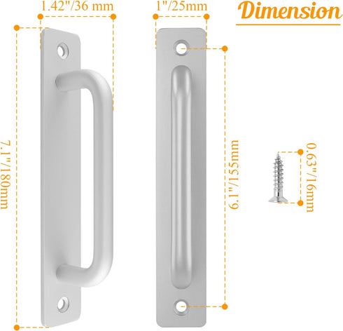 2 Pack Aluminium Alloy Closet Door Handles with Plate,7.1 Inch /180 mm Sliding Door Pull Handle with Mounting Screws for Sliding Barn Door,Wooden ...