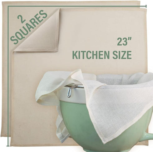 Organic Unbleached Cotton Cheesecloth for Straining - 2 Reusable Hemmed Squares, GOTS Certified, Fine Reusable Strainer – Large 23" x 23"...