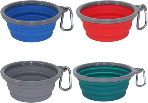 Collapsible Portable Silicone Big Dog Bowls,2 Pack,34 oz/Each Bowl,Silicone Basic Bowl with Plastic Rim and D-Ring,Foldable Travel pet Feeder,Port...