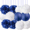 Nautical Party Decor Pom Poms Tissue Paper Lanterns Navy Blue Decorations for Baby Shower Boy Scout Banquet Birthday Party Nursery Decorations Bri...