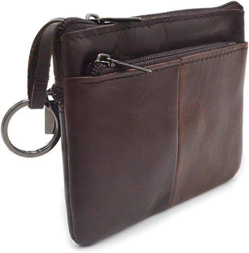 Women Genuine Leather Coin Pouch Zip Mini Purse Wallet Key Chain 3 Zipper...