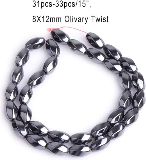 GEM-Inside 8X12mm Olivary Twist Ggemstone Black Hematite Non-Magnetic Beads for Jewelry Making 15"...