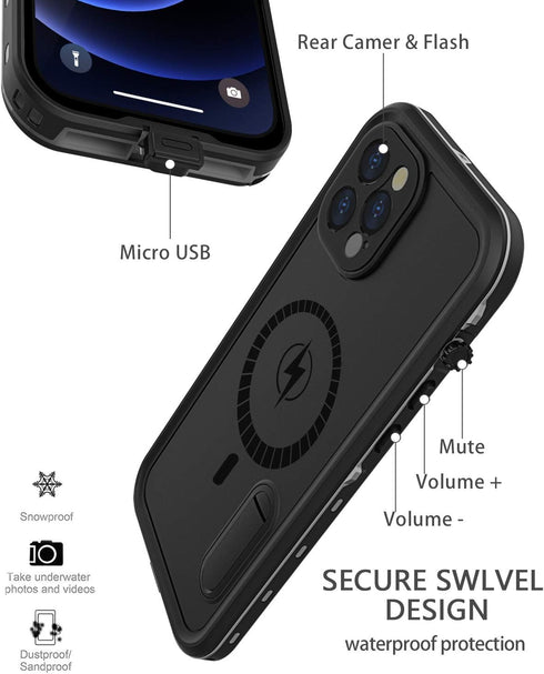 Diverbox Design for iPhone 12 Pro Max Waterproof Case with Kickstand, Durable Shockproof Phone Case Cover with Built in Screen Protector for iPhon...