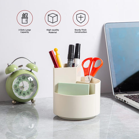Desk Pencil Pen Holder, 3 Slots 360-Degree Spinning Pencil Pen Desk Organizers, Desktop Storage Pen Organizers Stationery Supplies, Cute Pencil Cu...