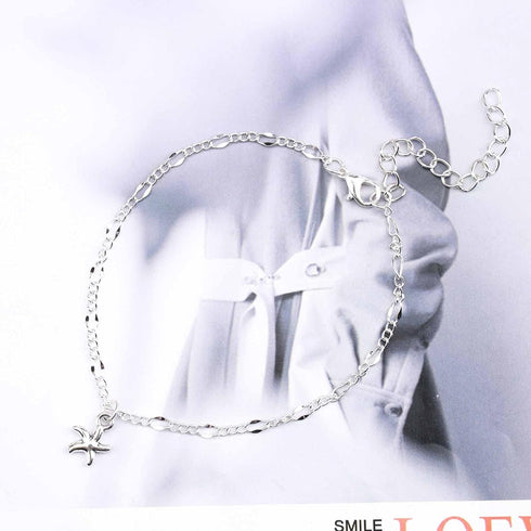 Boho Starfish Anklet Dangle Star Ankle Bracelet Silver Anklet Vintage Figaro Chain Anklet Bracelet Summer Foot Chain Jewelry for Women and Girls G...