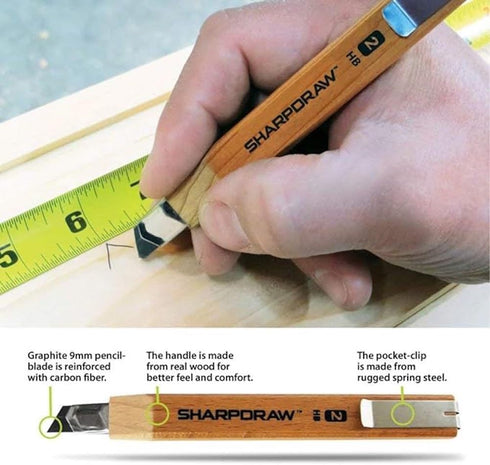 Sharpdraw Mechanical Carpenter Pencil - Carbon Fiber Lead for Razor Sharp Lines - 2 Pack...