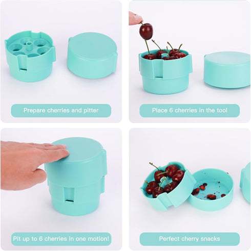 Cherry Pitter - Portable Cherry Pitter Corer Tool, Pits up to 6 Cherries at Once, Dishwasher Safe, ABS Construction, Blue...