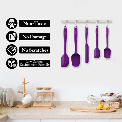HOTEC High Heat Resistant Food Grade Silicone Rubber Spatula Set for Baking, Cooking, and Mixing Non Stick Dishwasher Safe BPA-Free Purple Set of ...