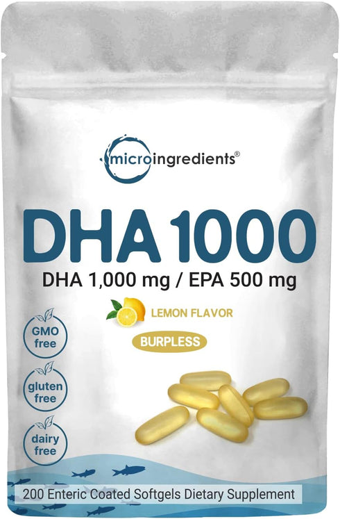 Omega 3 Fish Oil DHA Supplements 1000mg with EPA 500mg, 200 Softgels – Lemon Flavored, Burpless (Enteric Coated) | Deep Sea Fresh Fish, Wild Caugh...