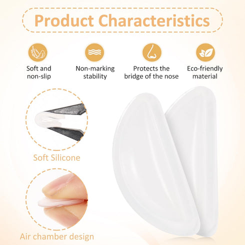 Eyeglass Nose Pads Anti Slip, Silicone Adhesive Glasses Nose Pad Kit with Air Bag 0.14'' Heighten Nose Grips, Soft Nose Pads for Glasses Eyeglasse...