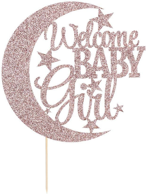 PALASASA Baby girl cupcake topper greeting moon and stars - Baby Shower Party - Gender Reveal Baby Girl Party Decorations?Rose gold?...