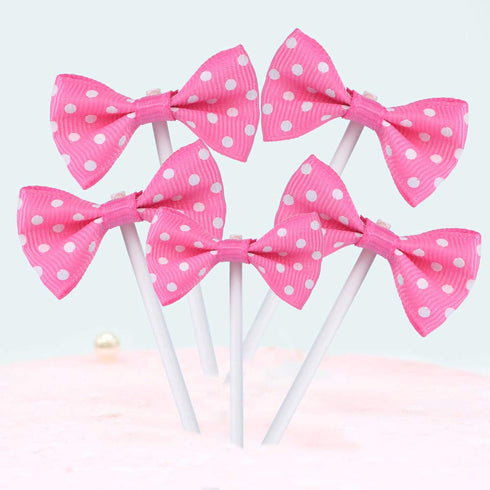 Bowknot Cupcake Topper 20 PCS Deep Rose with Dots, Children's Birthday Baby Shower Party Bow Dots Cupcake Toppers Cake Decoration Supplies...