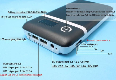 18650 Mobile Battery Box with LED Light and Battery Indicator,Dual USB and DC Outputs for iPhone and Android Phones......