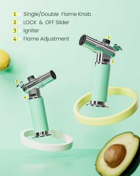 Butane Torch, RONXS Double Flame Kitchen Blow Torch Adjustable Refillable Cooking Torch Lighter with Continuous Flame for Creme Brulee, Baking, BB...